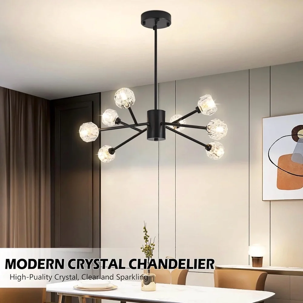 Modern Black Chandelier with Crystal Accents